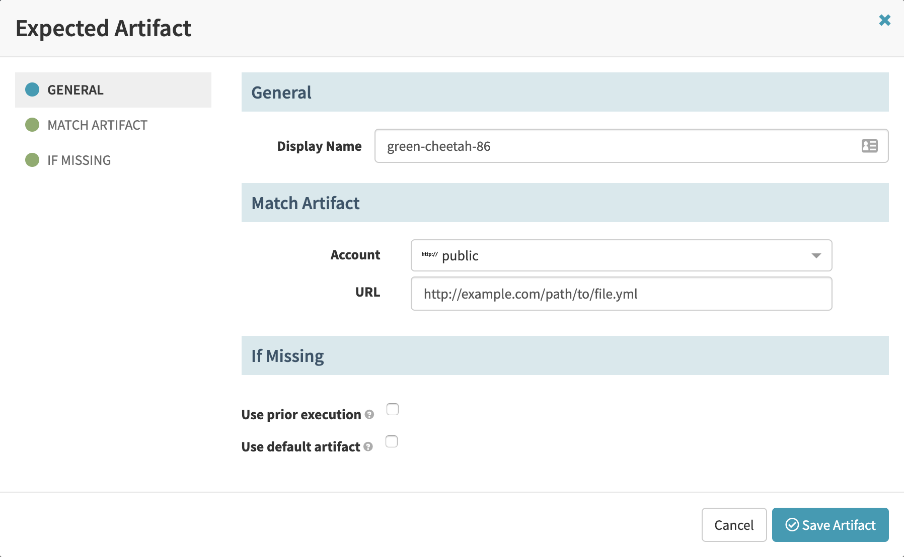 Configuring HTTP file fields in a pipeline trigger’s expected artifact settings.